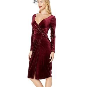 Unique Vintage Womens Burgundy Velvet Dress Sz XL Surplice Wedding Guest Formal